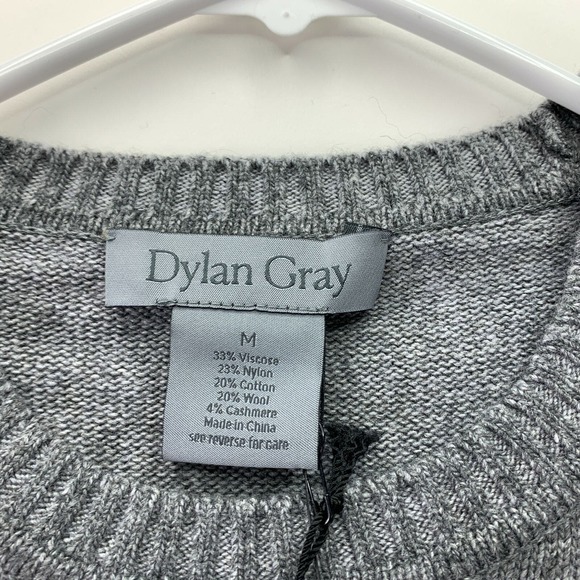 Dylan Gray Mens Plaited Crewneck Viscose Cashmere Blend Sweater Gray M - Picture 4 of 4